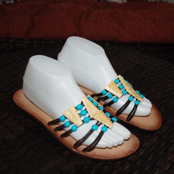 New Chadwicks Turquoise and Shell Beaded Sandal - Picture 1 of 7